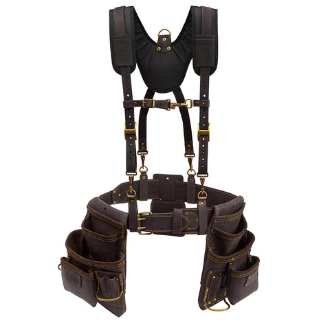 OX Tools Pro 4 Piece Carpenter Tool Belt with (S/M) belt and Padded Suspender